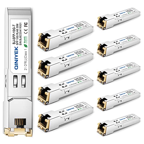 QINIYEK 10GBase-T SFP+ Transceiver,10G SFP+ RJ45 Kupfer-Transceiver,kompatibel für Cisco SFP-10G-TS,Ubiquiti UniFi UF-RJ45-10G,Netgear AXM765,Mikrotik,Fortinet,Supermicro,bis zu 30 m (10 Stück) von QINIYEK