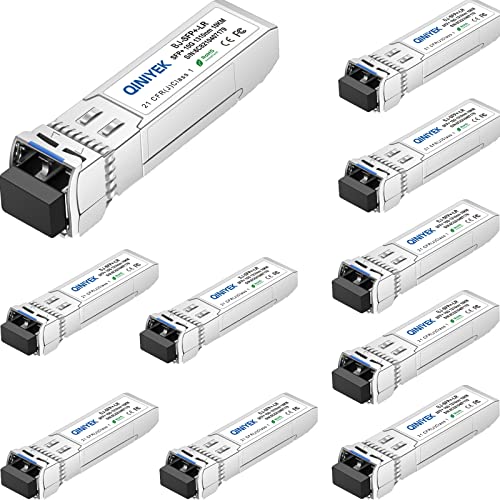 QINIYEK【10Pack】 10GBase-LR SFP+ Transceiver, 10G Singlemode SFP+ LC-Modul für Cisco SFP-10G-LR, Ubiquiti UF-SM-10G, Meraki MA-SFP-10GB-LR, Mikrotik, , Supermicro, Netgear(SMF,1310nm,10km,DDM ) von QINIYEK