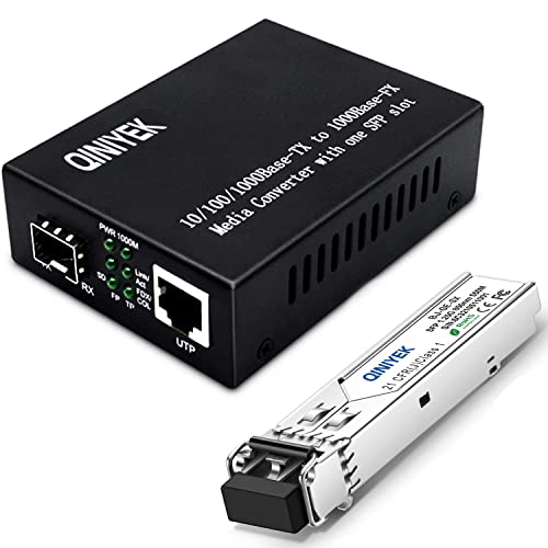 QINIYEK Gigabit-Glasfaser-Ethernet-Medienkonverter, 10/100/1000Base-Tx auf 1000Base-SX Open SFP Slot mit Gigabit-Modulen, Multimode Dual LC Fiber, bis zu 550 M von QINIYEK