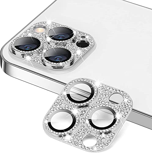 QINOUK Diamant Objektivschutz für iPhone 13 Pro/13 Pro Max, [Anti-Kratz] Metall Kamera Objektiv Schutzfolie, HD Panzerglas Schutzfolie, für Apple iPhone 14 Pro, 14 Pro Max-Silber von QINOUK