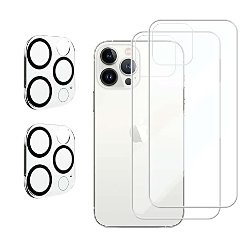 QINOUK Für iPhone 14 Pro Displayschutzfolie, [kratzfest] 2 Stück Rückseite gehärtetes Glas + 2 Stück HD klare Kameralinsen-Schutzfolie, für iPhone 14 Pro von QINOUK