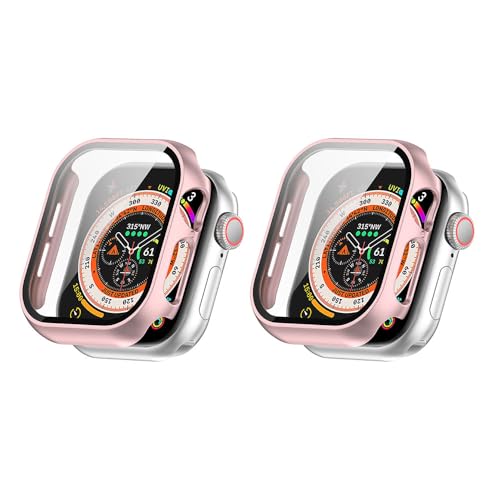 QINOUK Hard PC Hülle für Apple Watch Series 10 42mm mit Eingebautem Gehärtetem Glas, [2-Stück] Rundum Anti-Kratz-Schutzhülle Kompatibel mit Apple Watch Series 10 42mm-Rose Gold von QINOUK