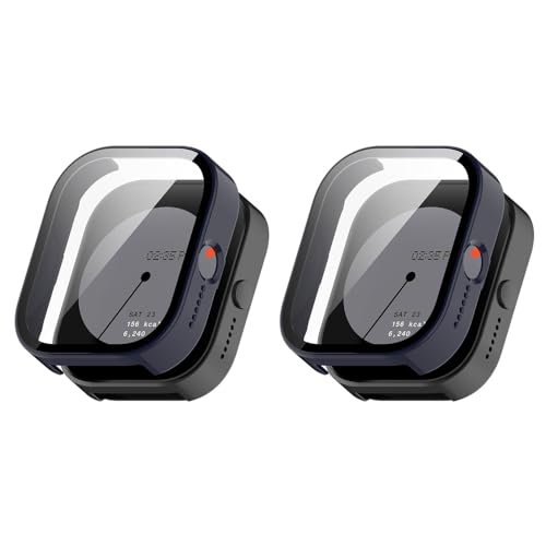 QINOUK Hard PC Hülle für CMF by Nothing Watch Pro mit Eingebautem Gehärtetem Glas, [2-Stück] Rundum Anti-Kratz-Schutzhülle Kompatibel mit CMF by Nothing Watch Pro-Blau von QINOUK
