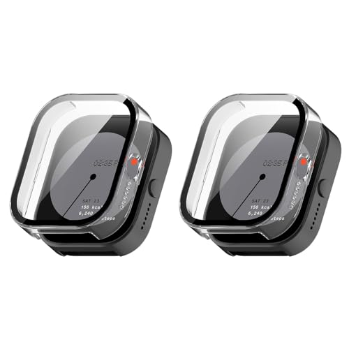 QINOUK Hard PC Hülle für CMF by Nothing Watch Pro mit Eingebautem Gehärtetem Glas, [2-Stück] Rundum Anti-Kratz-Schutzhülle Kompatibel mit CMF by Nothing Watch Pro-Transparent von QINOUK