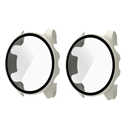 QINOUK Hard PC Hülle für Garmin Forerunner 965 mit Eingebautem Gehärtetem Glas, [2-Stück] Rundum Anti-Kratz-Schutzhülle Kompatibel mit Garmin Forerunner 965-Weiß von QINOUK