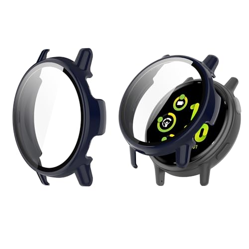QINOUK Hard PC Hülle für Garmin Vivoactive 5mit Eingebautem Gehärtetem Glas, [2-Stück] Rundum Anti-Kratz-Schutzhülle Kompatibel mit Garmin Vivoactive 5-Blau von QINOUK