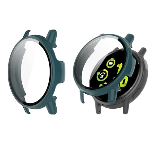 QINOUK Hard PC Hülle für Garmin Vivoactive 5mit Eingebautem Gehärtetem Glas, [2-Stück] Rundum Anti-Kratz-Schutzhülle Kompatibel mit Garmin Vivoactive 5-Grün von QINOUK