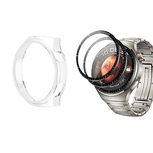 QINOUK Hard PC Hülle für Huawei Watch 4 Pro, Anti-Kratz Teilweise Schutzhülle Dünne Case, [2-Stück] Schutzfolie, Hülle Cover für Huawei Watch 4 Pro-Transparent von QINOUK