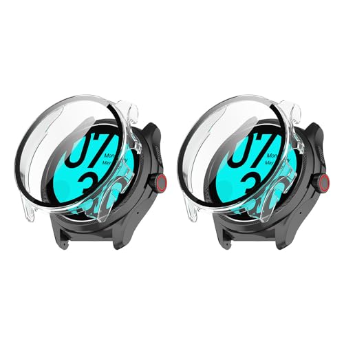 QINOUK Hard PC Hülle für TicWatch Pro 5 mit Eingebautem Gehärtetem Glas, [2-Stück] Rundum Anti-Kratz-Schutzhülle Kompatibel mit TicWatch Pro 5-Transparent von QINOUK