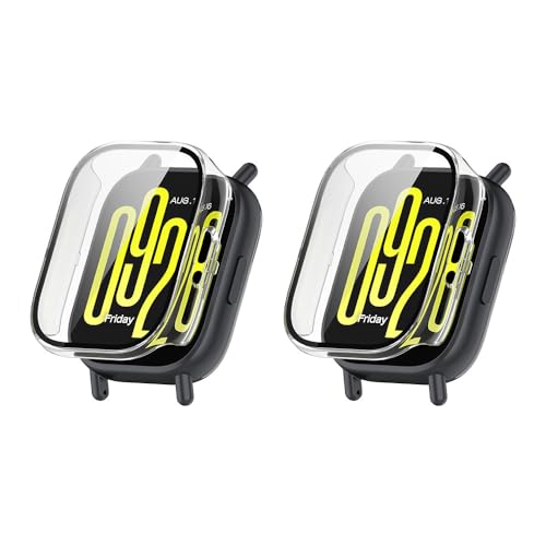 QINOUK Hard PC Hülle für Xiaomi Redmi Watch 5 Active mit Eingebautem Gehärtetem Glas, [2-Stück] Rundum Anti-Kratz-Schutzhülle Kompatibel mit Redmi Watch 5 Active-Transparent von QINOUK