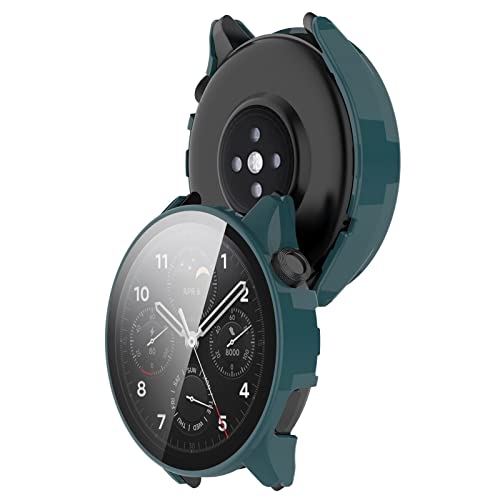 QINOUK Harte PC-Hülle für Xiaomi Watch S1 Pro mit eingebautem gehärtetem Glas-Displayschutz, [Anti-Drop] Anti-Kratz-Schutzhülle, dünne Hülle, kompatibel mit Xiaomi Watch S1 Pro-Grün von QINOUK