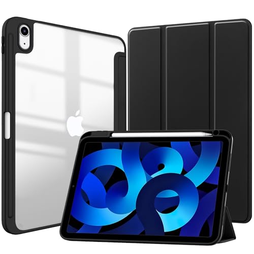 QINOUK Hülle für Apple iPad Air 11 2024, [Standfunktion] Ultradünne Weiche TPU Smart Cover mit Auto Sleep Wake, Klares Acryl Anti-Kratz Hülle für Apple iPad Air 11 2024-Schwarz von QINOUK