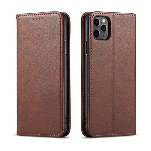 QINOUK Hülle für Apple iPhone 11, Premium PU Leder Wallet Flip Cover, Magnetverschluss, [3 Fächer] [Standfunktion] Kompatibel mit Apple iPhone 11-Dunkelbraun von QINOUK