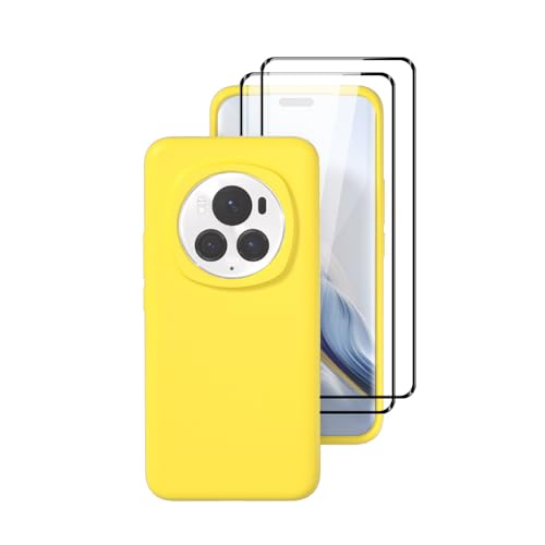 QINOUK Hülle für Honor Magic 6 Pro, [Anti-Kratzer] Hautfreundliche, Ultradünne Weiche Silikon-Schutzhülle, mit [2-Pack] Schutzfolie für Honor Magic 6 Pro-Gelb von QINOUK
