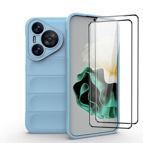 QINOUK Hülle für Huawei P70 Pro, [Stoßfest] Weiche TPU-Schutzhülle, mit [2-Pack] Schutzfolie, Airbag Schutzhülle für Huawei P70 Pro-Hellblau von QINOUK
