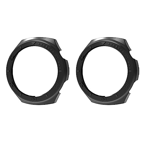 QINOUK Hülle für Huawei Watch 4 Pro, [2-Pack] Hard PC Anti-Kratz Schutzhülle Teilweise Schutz, mit Zeitskala, Dünne Hülle Case Kompatibel mit Huawei Watch 4 Pro-Schwarz von QINOUK
