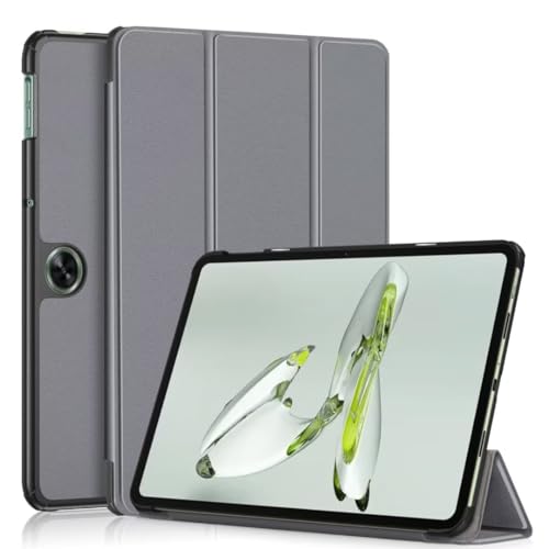 QINOUK Hülle für OnePlus Pad Go, [Standfunktion] Ultradünne Smart Cover mit Auto Sleep Wake, PU und PC Anti-Kratz-Schutzhülle, für OnePlus Pad Go-Grau von QINOUK