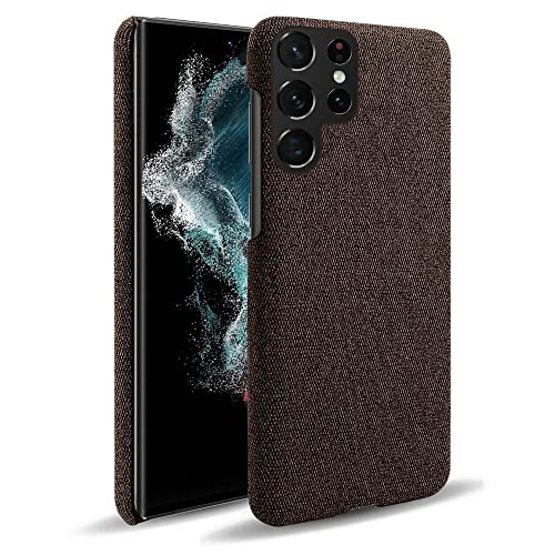 QINOUK Hülle für Samsung Galaxy S23 Ultra, [Anti-Fingerabdruck] Ultra Dünne Anti-Kratzer Schutzhülle, Stoff Textur Komfortable Wärme, für Samsung Galaxy S23 Ultra-Braun von QINOUK