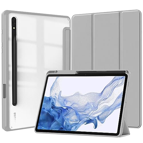 QINOUK Hülle für Samsung Galaxy Tab S9 FE, [Standfunktion] Weiche TPU Smart Case mit Auto Sleep Wake, Klares Acryl Anti-Kratz Hülle für Samsung Galaxy Tab S9 FE-Grau von QINOUK