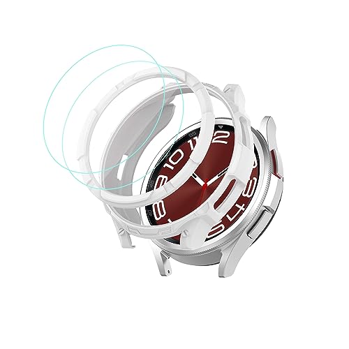 QINOUK Hülle für Samsung Galaxy Watch 6 Classic 43mm, [Anti-Sturz] Weiches TPU Teilweise Schutzhülle Case, [2-Pack] Schutzfolie, für Samsung Galaxy Watch 6 Classic-Weiß von QINOUK