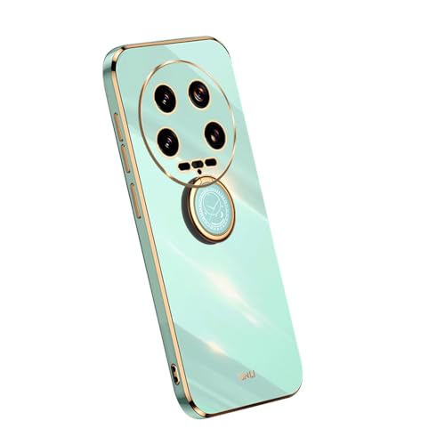 QINOUK Hülle für Xiaomi 14 Ultra, [Stoßfest] Weiches TPU Hülle mit Ring, Kratzfeste Schutzhülle für Elektroplatten Case für Xiaomi 14 Ultra-Grün von QINOUK