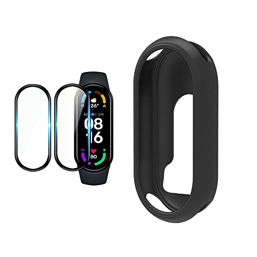 QINOUK Hülle für Xiaomi Mi Band 8, [Anti-Sturz] Weiches Silikon Teilweise Schutzhülle, [2 Pack] Schutzfolie für Xiaomi Band 8-Schwarz von QINOUK