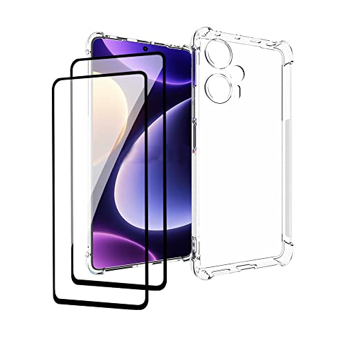 QINOUK Hülle für Xiaomi Redmi Note 12 Turbo, [Airbag-Schutz] Ultra-dünne Weiche TPU Klar Hülle, mit [2-Pack] Gehärtetem Glas Schutzfolie für Xiaomi Redmi Note 12 Turbo von QINOUK