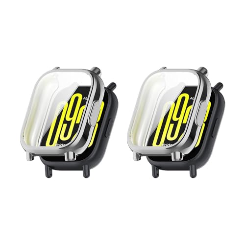 QINOUK Hülle für Xiaomi Redmi Watch 5 Active mit Eingebautem Bildschirmschutz, [2-Pack] [Anti-Kratz] Galvanik Weiche TPU Hülle für Redmi Watch 5 Active-Silber von QINOUK