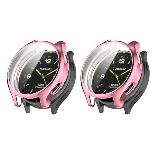 QINOUK Hülle für Xiaomi Watch 2 mit Eingebautem Bildschirmschutz, [2-Pack] [Anti-Kratz] Galvanik Weiche TPU Hülle für Xiaomi Watch 2-Rosa von QINOUK