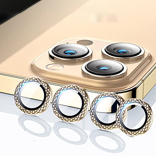 QINOUK Rhombic Diamond Lens Protector for iPhone 14 Pro/14 Pro Max, [4 Pack] Metal Ring + HD Panzerglas Schutzfolie, [Anti-Scratch] for Apple iPhone 14 Pro,14 Pro Max-Gold von QINOUK