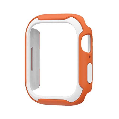 QINOUK Schutzhülle für Apple Watch Series 8, 41 mm, [Anti-Drop] zweifarbiges TPU + PC-Teilschutz, dünne Schutzhülle für Apple Watch Series 8 41 mm, Orange Weiß von QINOUK