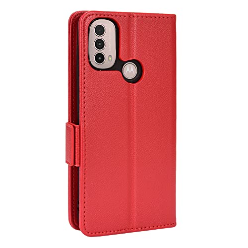 QINOUK Schutzhülle für Motorola Moto E40/E30/E20, magnetische Seitenschnalle, PU-Leder, Brieftaschen-Schutzhülle, [3 Fächer] [Standfunktion] Kompatibel mit Motorola Moto E40/E30/E20-Rot von QINOUK