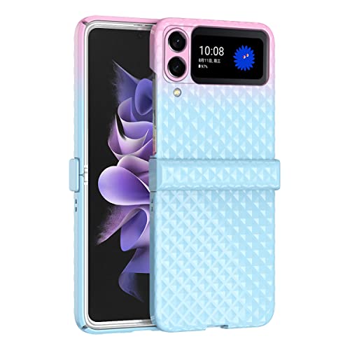 QINOUK Schutzhülle für Samsung Galaxy Z Flip 4, [stoßfest] [Scharnierschutz] Ultradünner harter PC Anti-Kratz-Schutz, Rhombus Gradual Change Fold Cover für Galaxy Z Flip 4-Blau von QINOUK