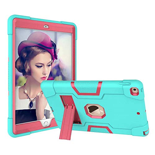 QINYUP 10.2 2019   Tablet Stand Stoßfeste Hochleistungs-Hautschutzgummi-Hybridhülle für neues iPad 7. Generation A2200-Mint Rose von QINYUP