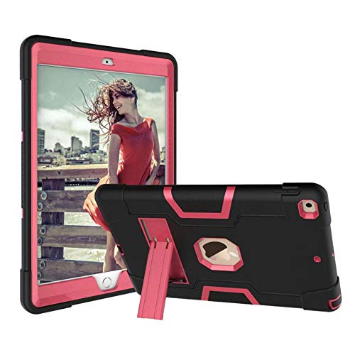 QINYUP 10.2 2019   Tablet Stand Stoßfeste Hochleistungs-Hautschutzgummi-Hybridhülle für neues iPad 7. Generation A2200-Rose Schwarz von QINYUP