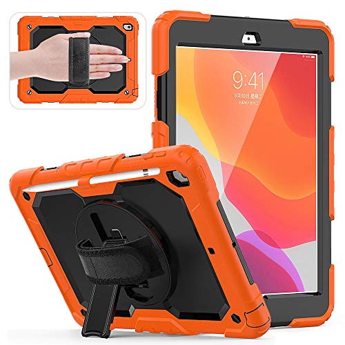 QINYUP 2020 Neue Tablet-Hülle für iPad 10.2 Hülle mit 360-Grad-Handschlaufe Kindersichere Silikonhülle mit Bulit-In-Ständer-Salmon Pink von QINYUP