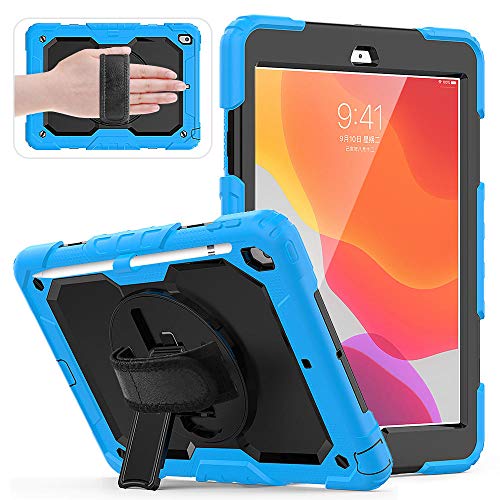 QINYUP 2020 Neue Tablet-Hülle für iPad 9.7 Hülle mit 360-Grad-Handschlaufe Kindersichere Silikonhülle für iPad Pro 9.7 Cover-Blue Transparent von QINYUP