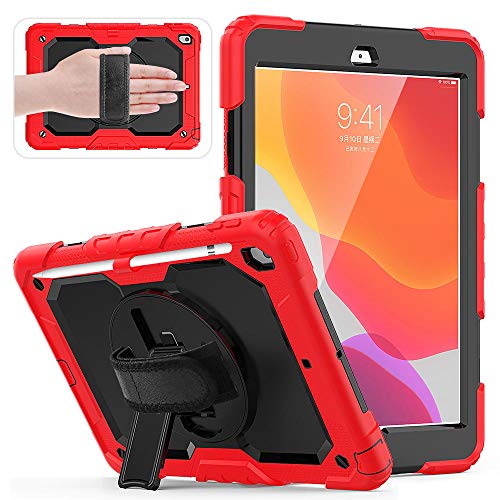 QINYUP 2020 Neue Tablet-Hülle für iPad 9.7 Hülle mit 360-Grad-Handschlaufe Kindersichere Silikonhülle für iPad Pro 9.7 Cover-Rot von QINYUP