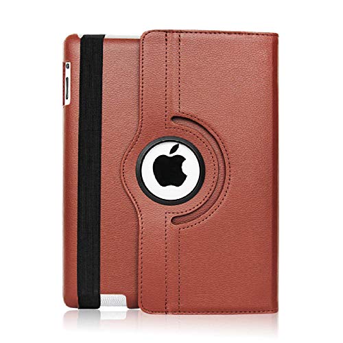 QINYUP Flip Schutzhülle für iPad 2 3 4 Smart Tablet Cover A1458 A1459 A1460 A1416 A1430 A1403 A1395 A1396 A1397360 Rotierendes Coque-Brown von QINYUP