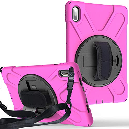 QINYUP Geeignet für Huawei MatePad 10,4 Zoll drehbare PC-Halterung Anti-Fall-Tablet-Abdeckung Handschlaufe Gurt-Rose rot von QINYUP