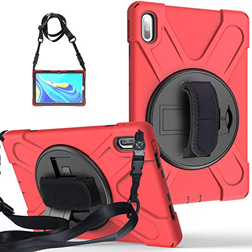 QINYUP Geeignet für Huawei MatePad 10,4 Zoll drehbare PC-Halterung Anti-Fall-Tablet-Abdeckung Handschlaufe Riemen-Rot von QINYUP