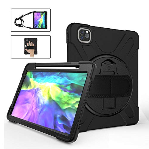 QINYUP Geeignet für iPad 12,9 Zoll rotierende PC-Ständer Silikon Tablet-Hülle Riemen-schwarz von QINYUP