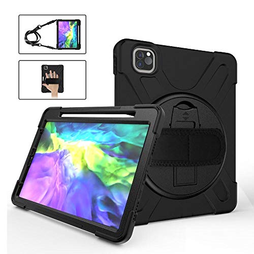 QINYUP Tablet-Hülle für iPad Pro 12.9 Zoll 2020 Hülle Silikonhülle für iPad Pro 12.9 2020 mit Stifthalterung und Riemenschwarz von QINYUP