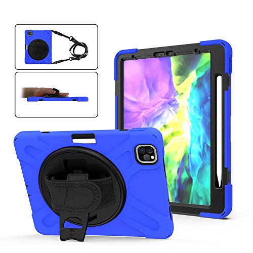 QINYUP Tablet-Hülle für iPad Pro 12.9 Zoll 2020 Hülle Silikonhülle für iPad Pro 12.9 2020 mit Stifthalterung und Strap-Blue von QINYUP