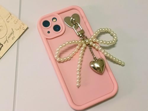 Kompatibel mit Oppo A38 4G/Oppo A18 4G Einfarbige Silikonweiche Hülle mit Borte, Perle und Herz Anhänger von QIODAYI