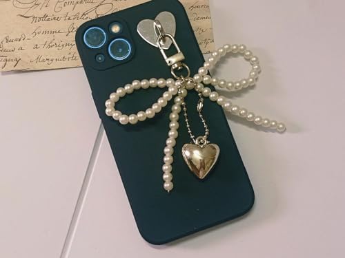 Kompatibel mit Samsung Galaxy A34 5G Einfarbige Silikonweiche Hülle mit Borte, Perle und Herz Anhänger Kompatibel mit Samsung Galaxy A34 5G Einfarbige Silikonweiche Hülle mit Borte, Perle und Herz Anhänger von QIODAYI