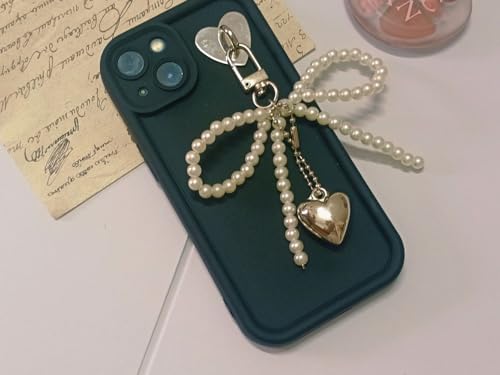 Kompatibel mit Samsung Galaxy S22 Plus Einfarbige Silikonweiche Hülle mit Borte, Perle und Herz Anhänger Kompatibel mit Samsung Galaxy S22 Plus Einfarbige Silikonweiche Hülle mit Borte, Perle und Herz Anhänger von QIODAYI