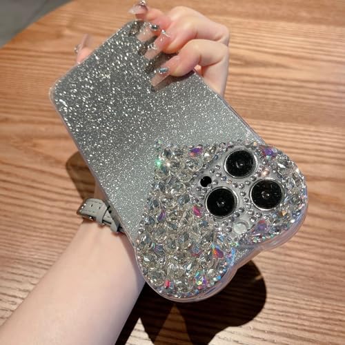 Kompatibel mit iPhone 14 Pro Herzförmige Steine Gradient Glitzer Handyhülle von QIODAYI