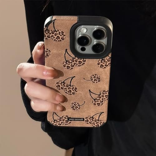 Kompatibel mit iPhone 16 Pro Max Sweet Cool Leopardprint Kirsche Suede Flauschige Schnur Weiche Handyhülle von QIODAYI