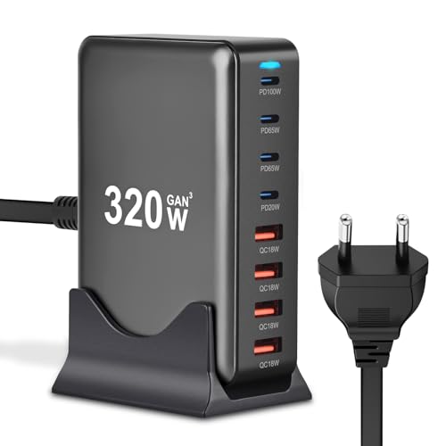 320W USB C Ladegerät Mehrfach, 8 Ports USB Schnellladegerät USB Ladestation mit 4 USB-A und 4 USB-C Charger PD PPS 100W USB C Netzteil für MacBook Pro/Air,iPad Pro/Air,Sumsung von QIQIAZI